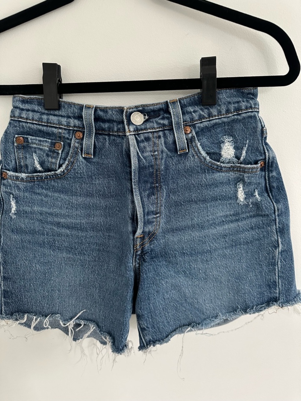 Levi's Medium Blue Distressed Denim Cutoff Shorts